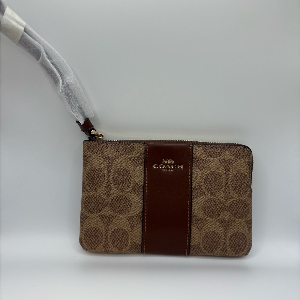 Coach Tan and Brown Signature Wristlet NWT